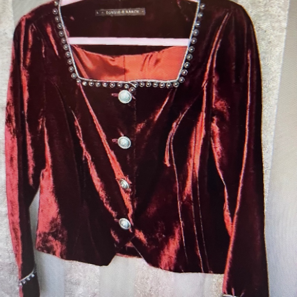 Double D Ranch Velvet Jacket in Deep Burgundy Red with Silver Accents